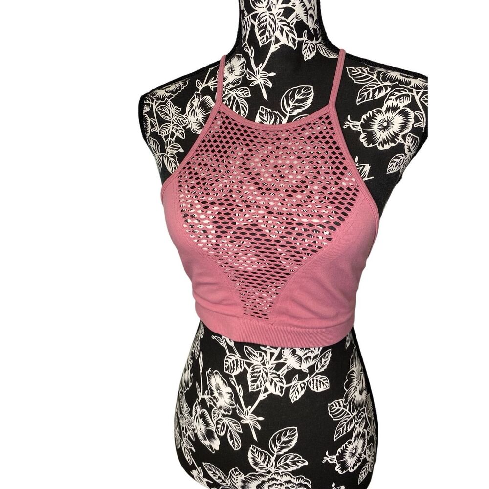 Victoria Sport Pink Fishnet Racerback Bralette Seamless Activewear Top Y2K
